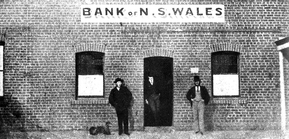 The Bank of New South Wales staff, from left, Mackie (clerk), Living (accountant) and Tarleton (manager). Image: Westpac Historical Services
