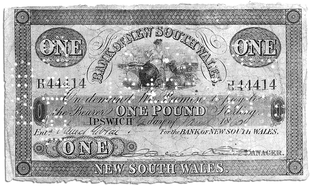 Bank of New South Wales notes like these helped make up the Kelly Gang’s haul of £2141. Similar notes smelling of earth soon started to appear all over north-eastern Victoria. Image: Westpac Historical Services