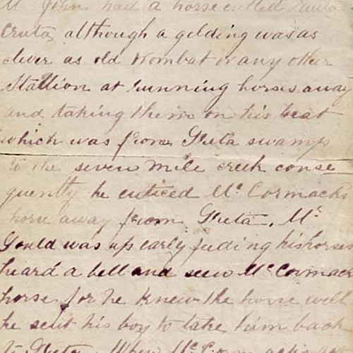 Originally penned in 1879 by Joe Byrne as dictated to him by Ned Kelly, this letter was first published in the 1948 edition of Max Brown’s Australian Son. Introducing it, Brown said, ‘Following is an 8,300 word statement I have called The Jerilderie Letter. This is the document Kelly handed to Living. The text is from a copy of the original letter...